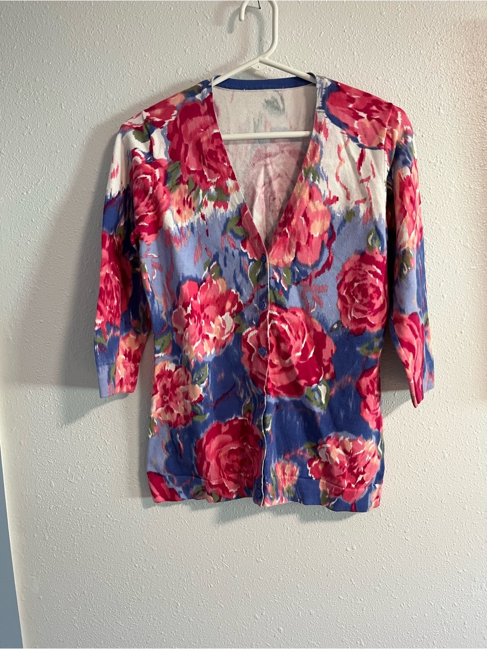 Isaac Mizrahi Floral V-Neck Cardigan in Pink and Blue No Tag Measures Size Small
